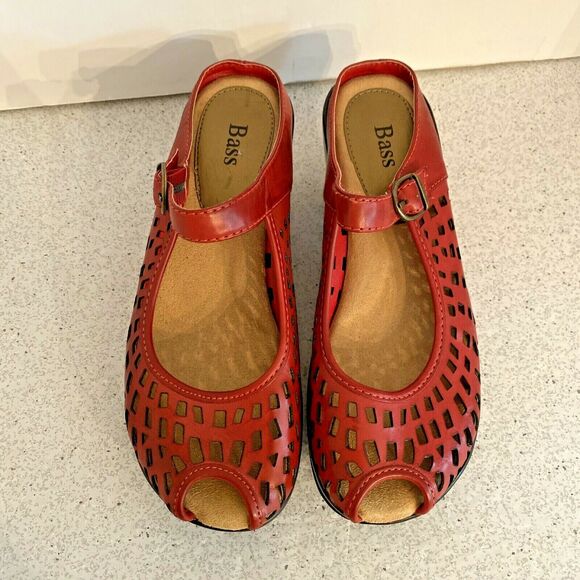 Bass red slip on peep toe platform sandals 7.5M - Picture 2 of 10